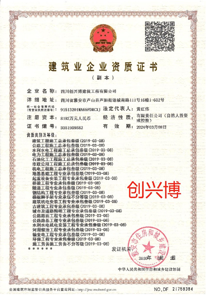 四川創(chuàng)興博建筑工程有限證書